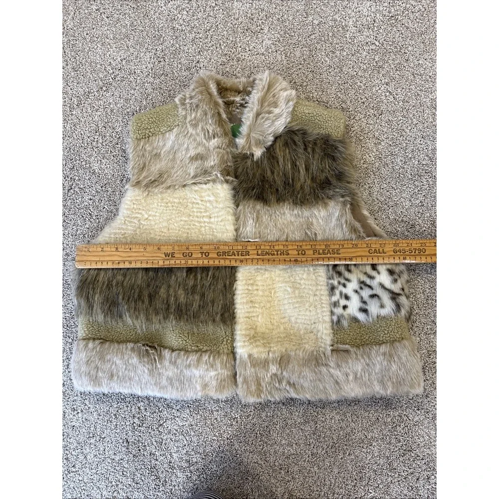 Anthropologie L Marlena Faux Fur Vest Leopard Patchwork‎ Women's Beige - Picture 7 of 10